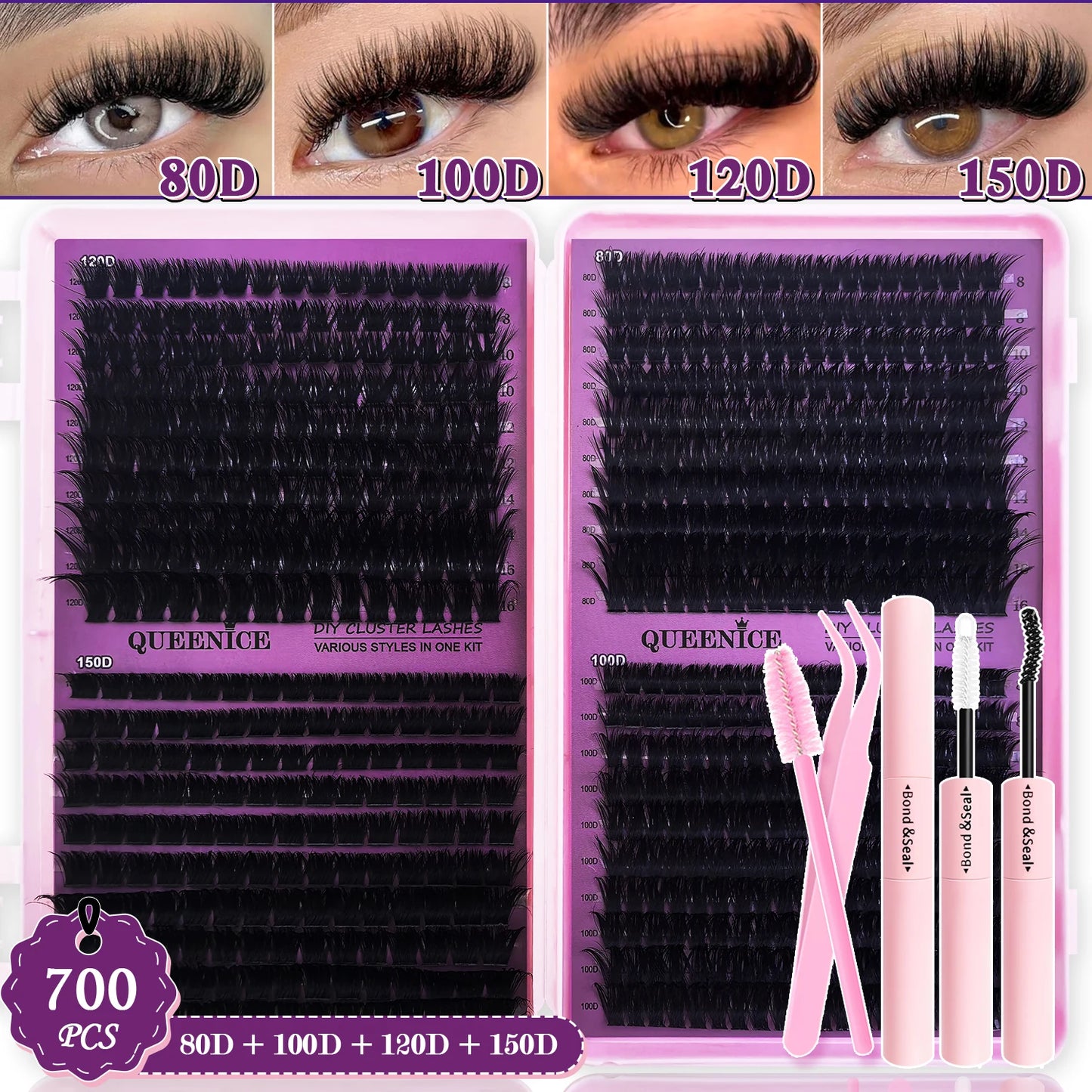 DIY Lash Extension Kit Clusters Individual Eyelashes Kit 9-16mm with Bond and Seal Wispy Natural Mange Lash