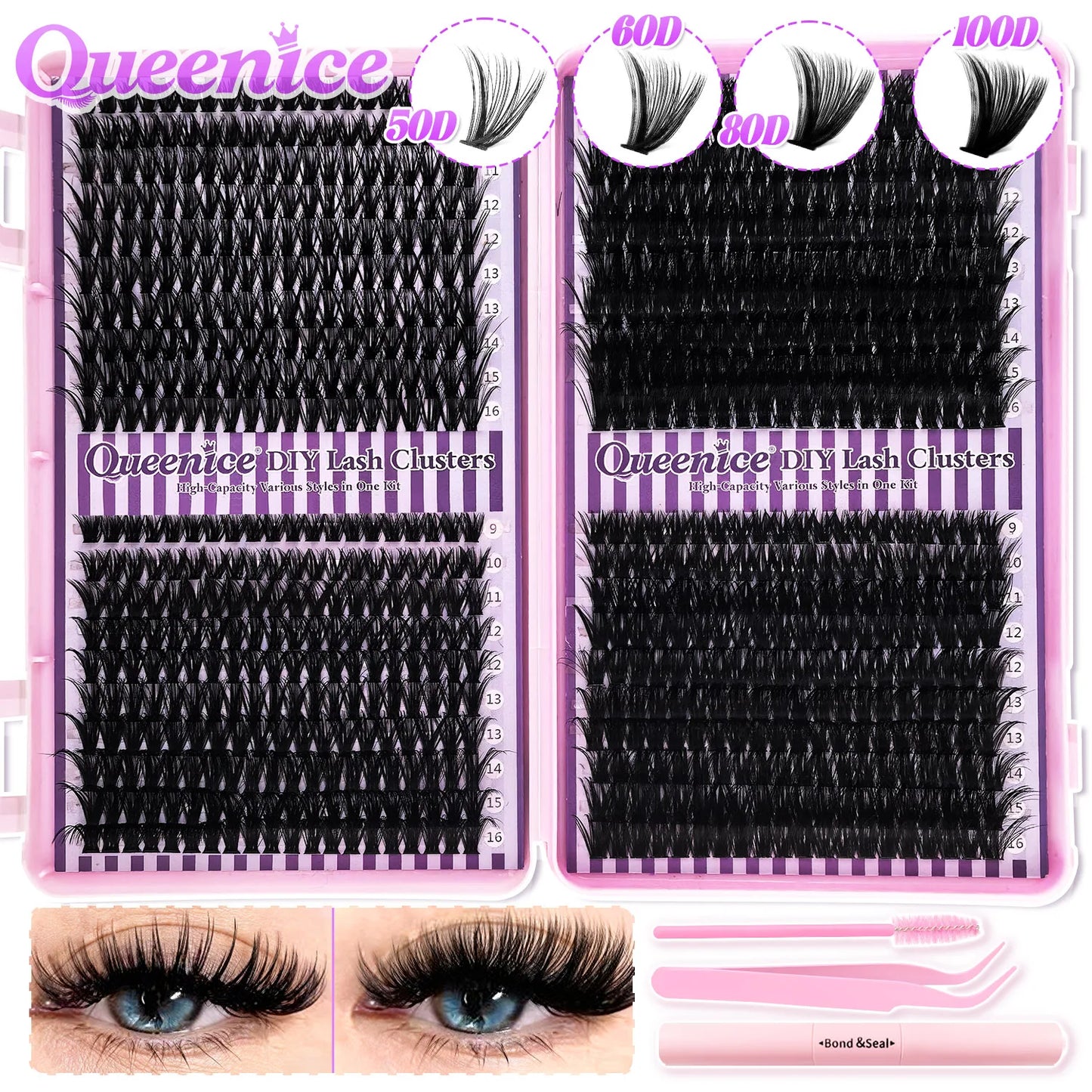 DIY Lash Extension Kit Clusters Individual Eyelashes Kit 9-16mm with Bond and Seal Wispy Natural Mange Lash