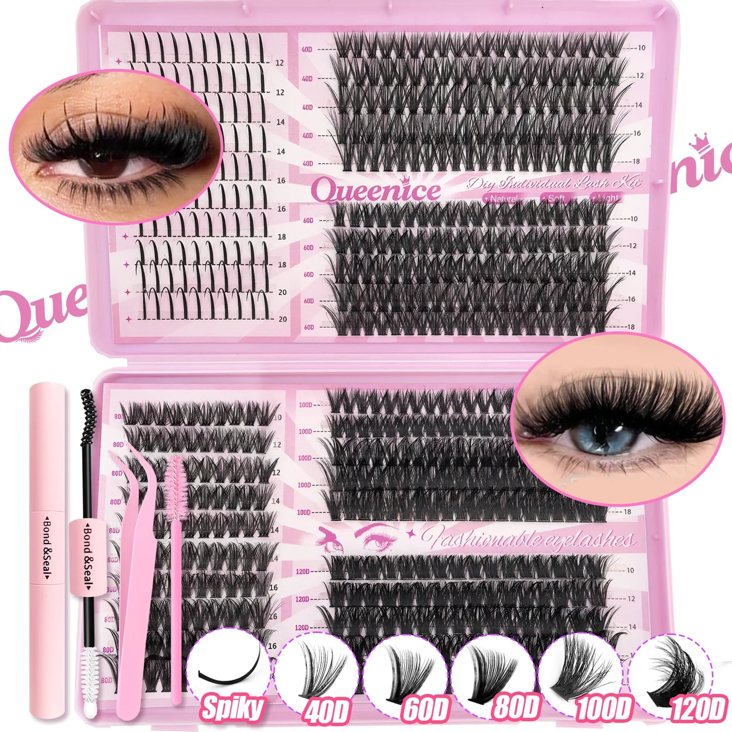 DIY Lash Extension Kit Clusters Individual Eyelashes Kit 9-16mm with Bond and Seal Wispy Natural Mange Lash