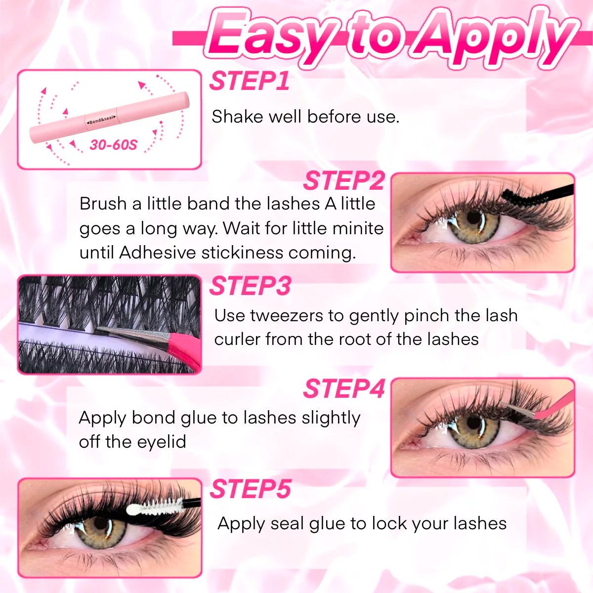 DIY Lash Extension Kit Clusters Individual Eyelashes Kit 9-16mm with Bond and Seal Wispy Natural Mange Lash